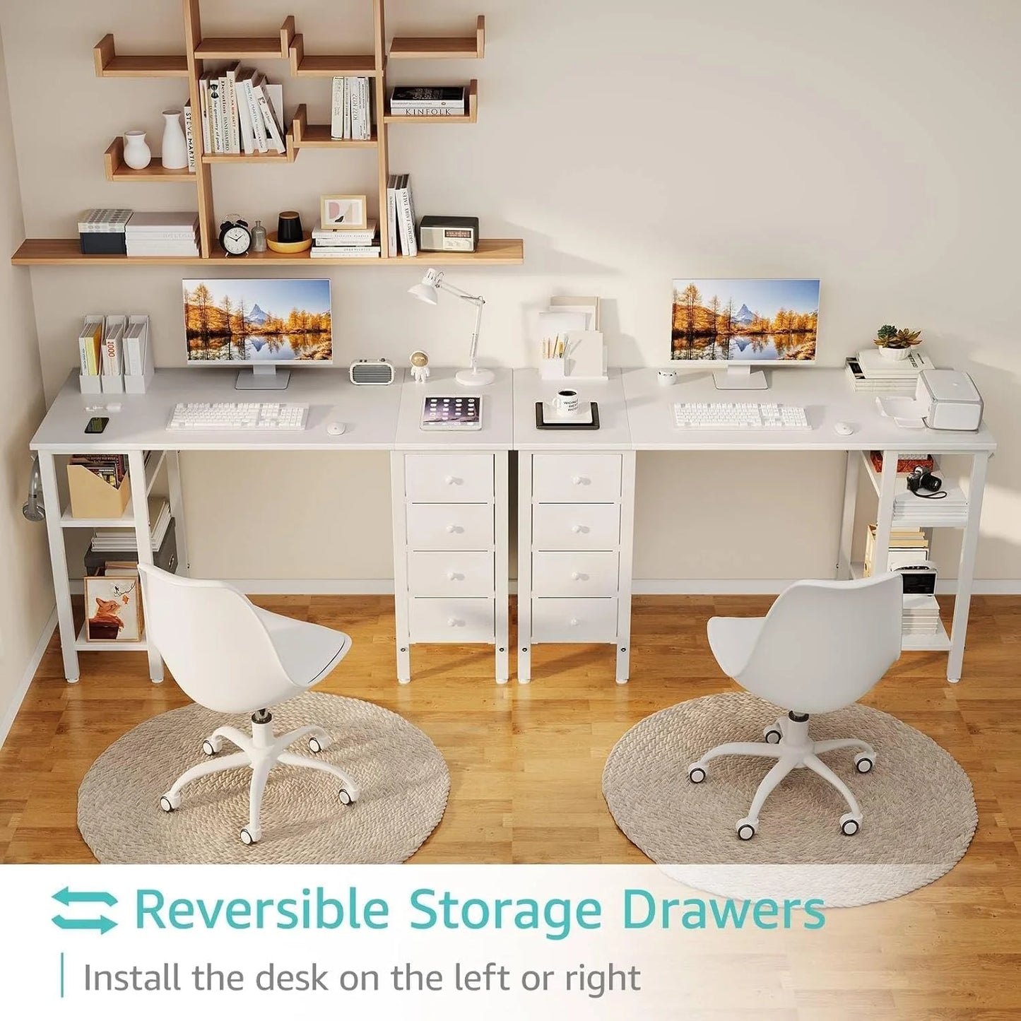 Lufeiya White Desk with Drawers & Storage Shelves, 47 Inch Study Work Writing Desk for Home Office Bedroom, Simple Modern Cute PC Computer Desks Table, White