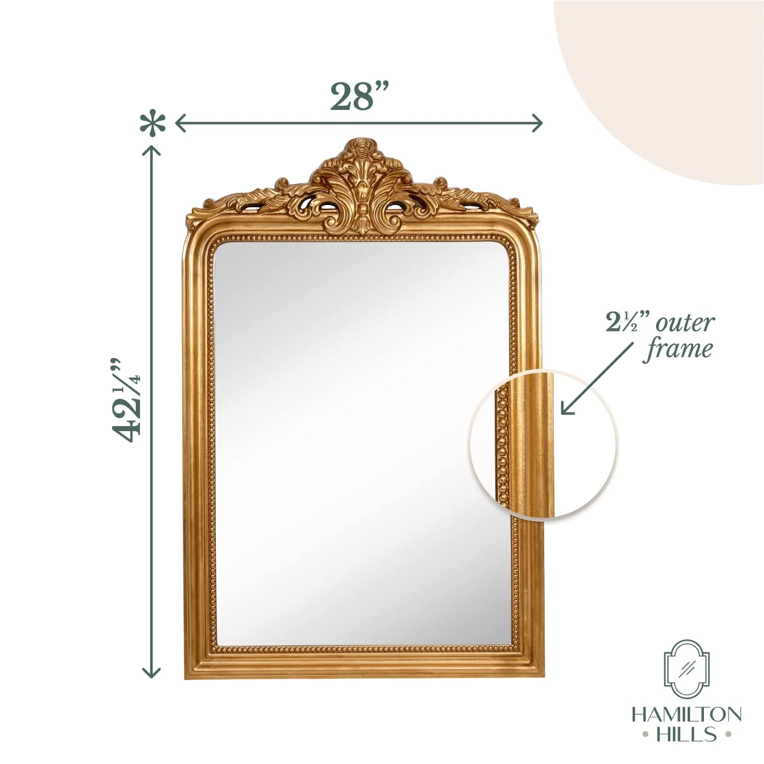 Hamilton Hills Top Gold Baroque Wall Mirror Rich Old World Feel Framed Beveled