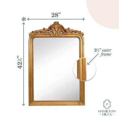 Hamilton Hills Top Gold Baroque Wall Mirror Rich Old World Feel Framed Beveled