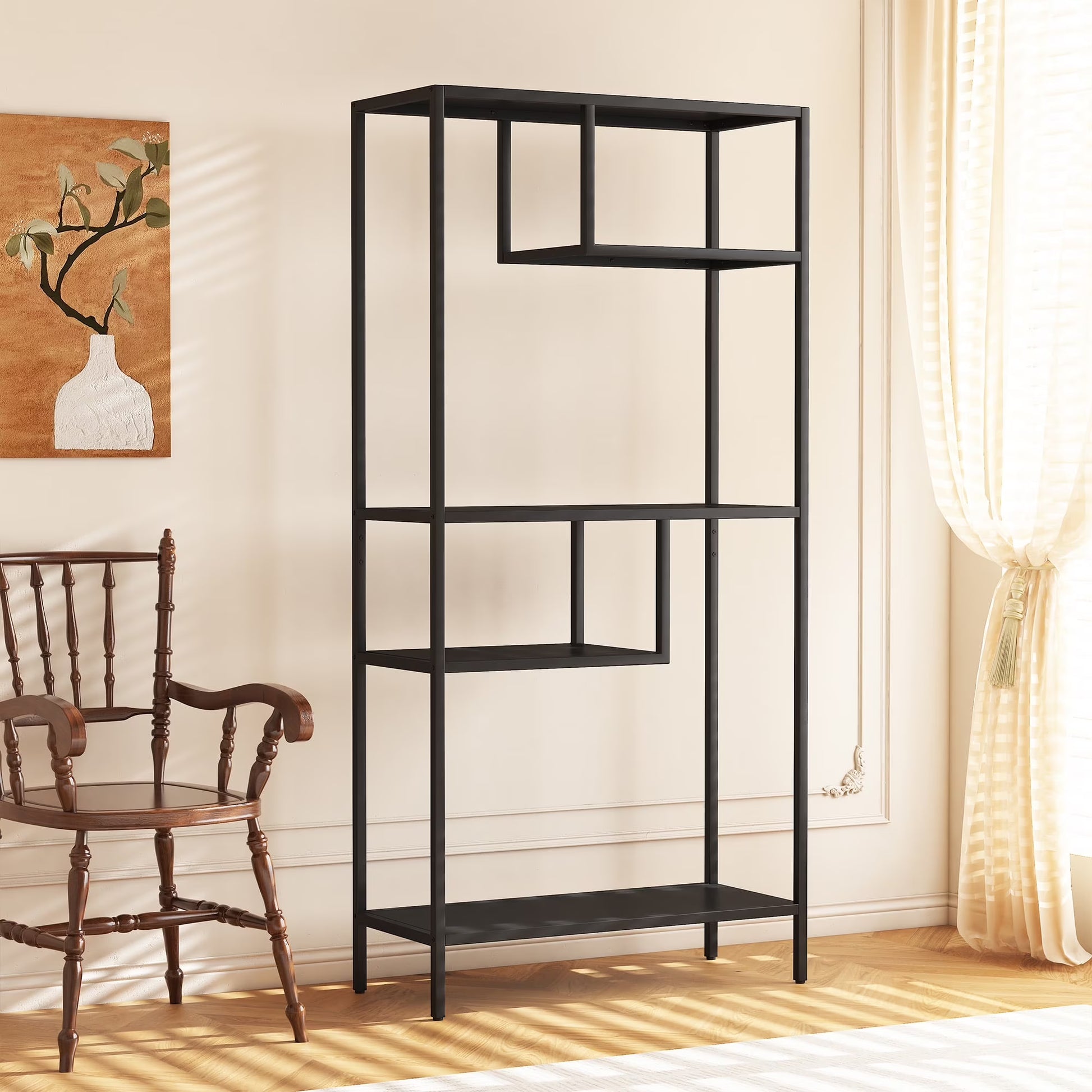 Modern Storage Shelf with 4 Compartments & Metal Legs, Freestanding Organizer,Book Shelves Display Shelves for Living Room, Bedroom, Home Office