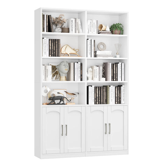 Homfa 73° Tall Bookcases with Doors, 8 Cubes 6-Tier Double Row Bookshelf, White Bookcase for Living Room Home Office
