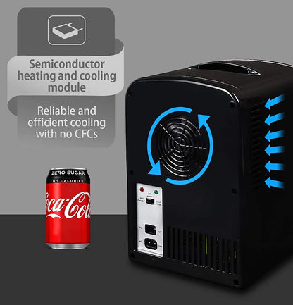 Coca-Cola Coke Zero 4L Portable Cooler/Warmer, Compact Personal Travel Fridge for Snacks Lunch Drinks Cosmetics, Includes 12V and AC Cords, Desk Accessory for Home Office Dorm Travel, Black