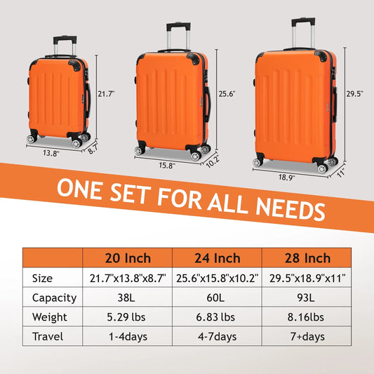Zimtown 1 x 20 inch 3-Piece Nested Spinner Suitcase Luggage Set, Orange