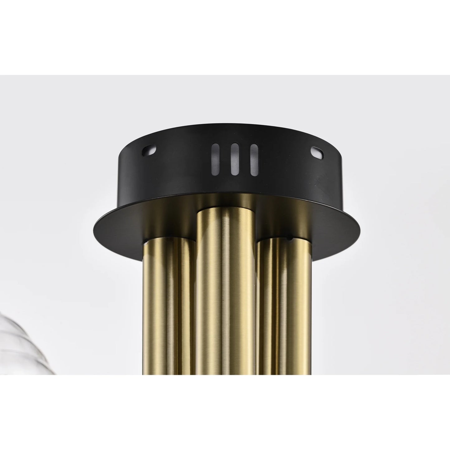 Atlas 31.6 in. 6-Light Indoor Matte Black and Brass Finish Semi-Flush Mount Ceiling Light with Light Kit