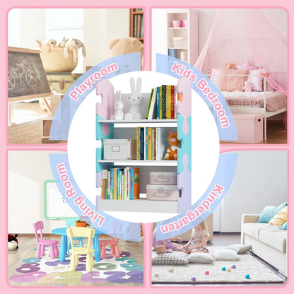 3-Tier Puzzle Piece Kids Bookshelf - Open Toy & Book Organizer for Nursery, Bedroom & Classroom