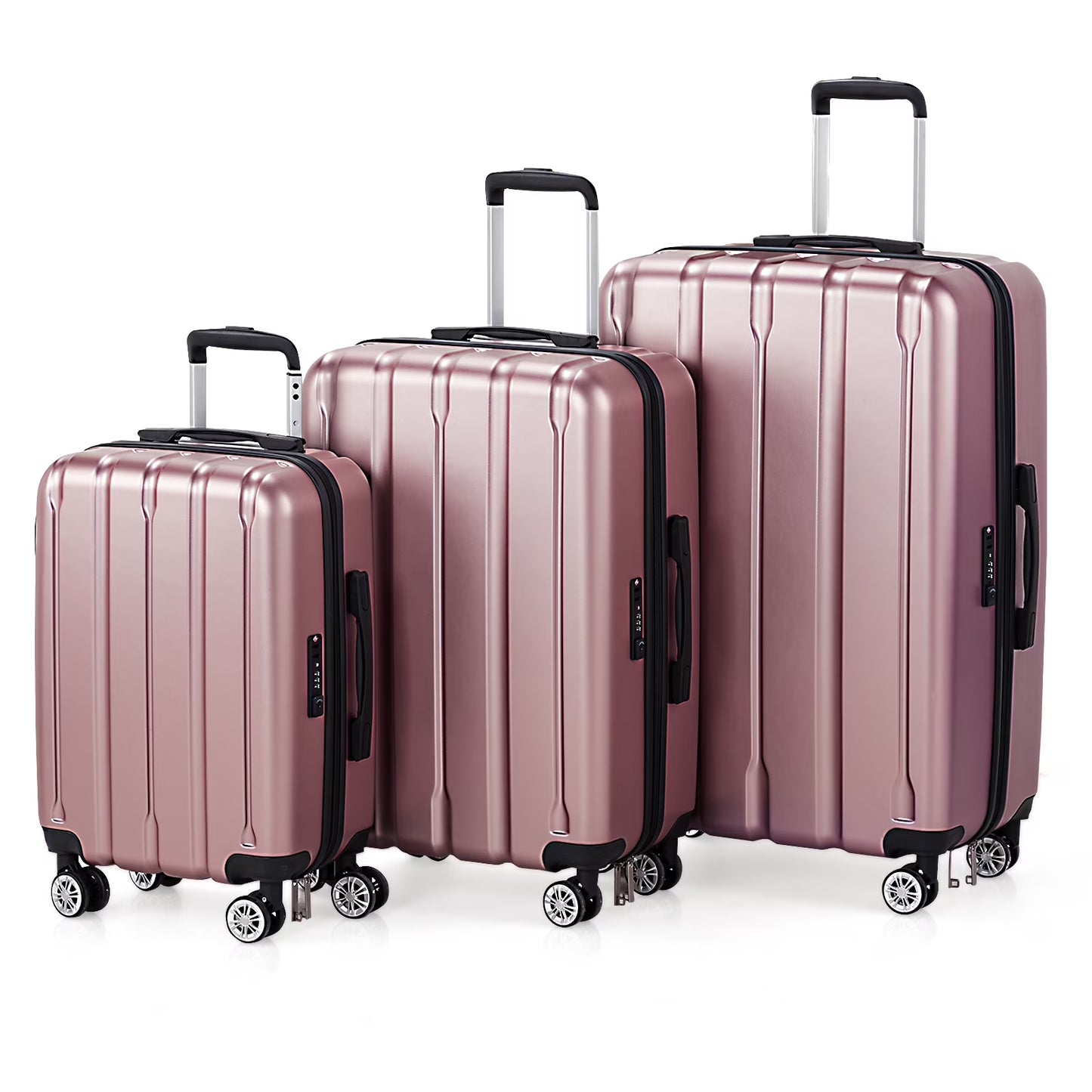 UBesGoo 3 Piece Hardshell Luggage Set, ABS Hardside Lightweight Trolley Carry On Suitcase with TSA Lock Spinner Wheels, Dark Gray