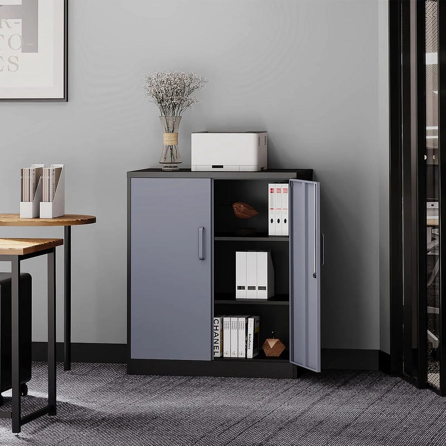 Fesbos Metal Storage Cabinet, Base Cabinets 2 Door, Steel Storage Cabinets with Locking Doors and Shelves for Garage, Kithen, Home Office and Classroom