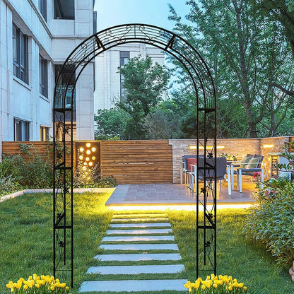 Barara King Garden Plants Arch Trellis,Metal Garden Arch with doors Garden Arbor Trellis Climbing Plants Support Arch Wedding Arch Black