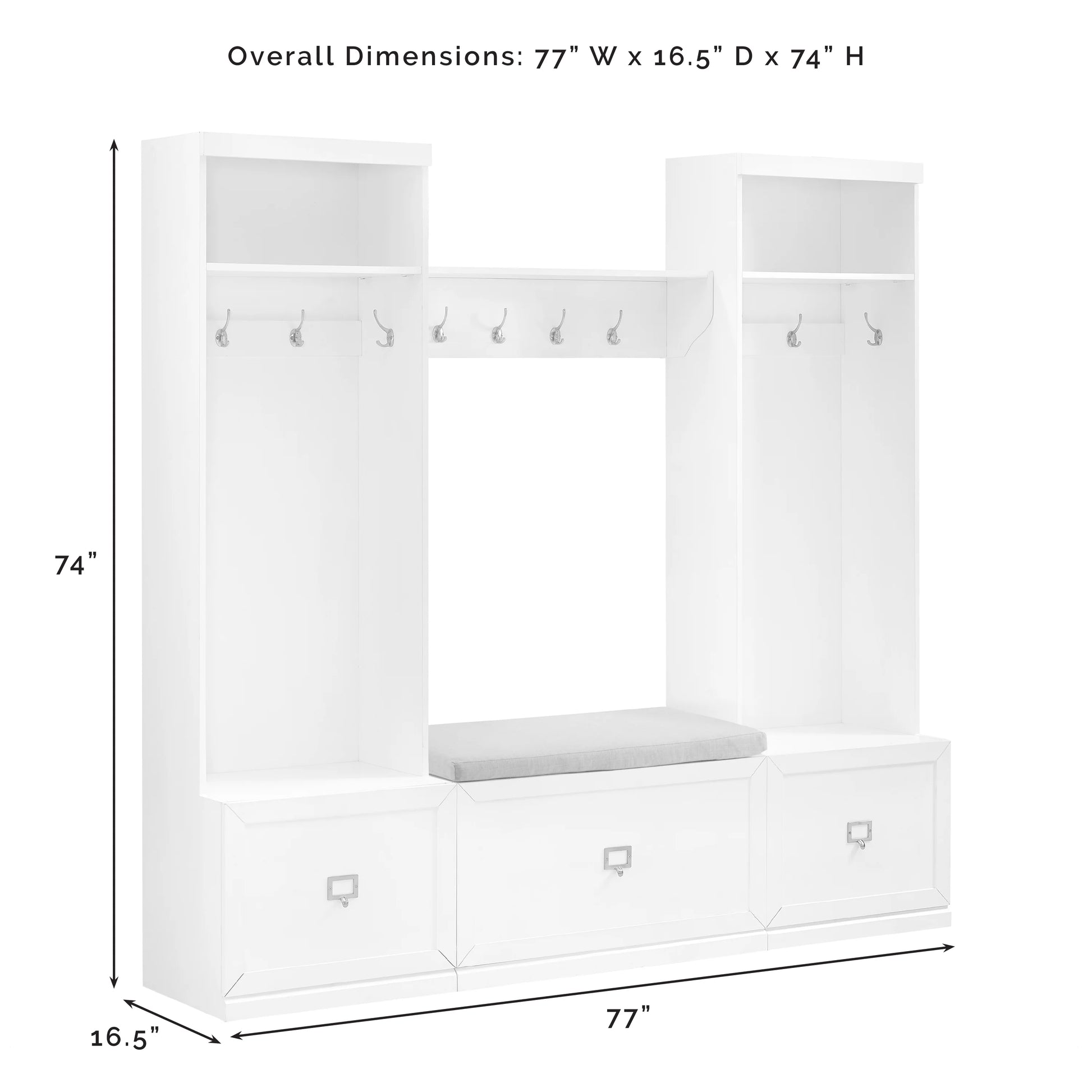 Crosley Furniture Harper 4Pc Entryway Set White - Bench, Shelf, & 2 Hall Trees