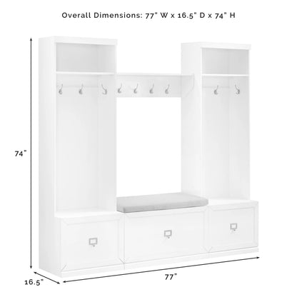 Crosley Furniture Harper 4Pc Entryway Set White - Bench, Shelf, & 2 Hall Trees