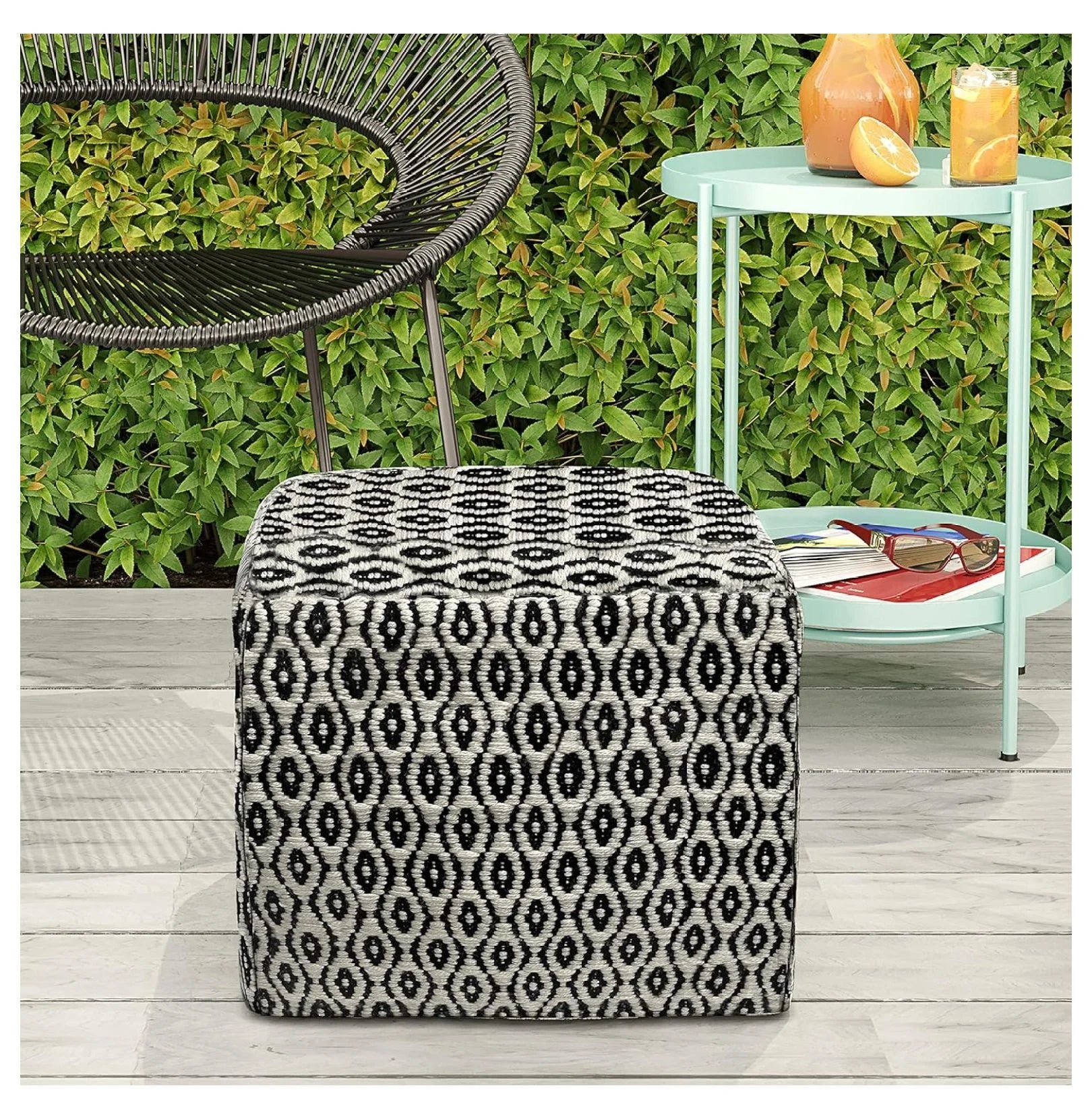Exlonjet Margo 20 Inch Boho Round Pouf in Multi Color Braided Jute, For the Living Room, Bedroom and