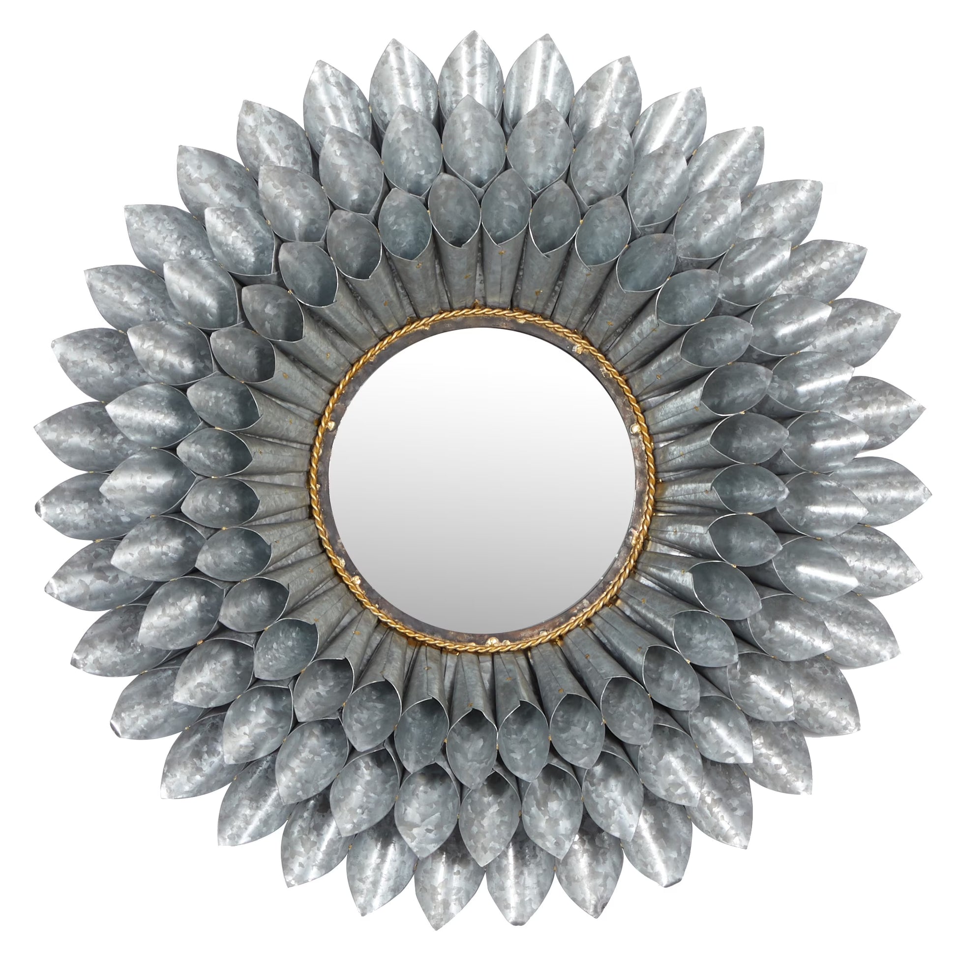 DecMode 32"W, 32"H Round Wall Mirror, Grey