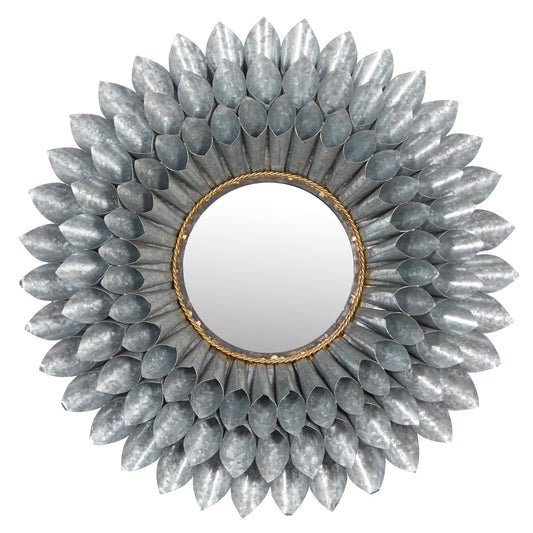 DecMode 32"W, 32"H Round Wall Mirror, Grey