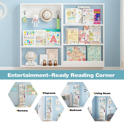 Advwin 5-Tier Wall Mounted Kids Bookshelf with Adjustable Shelves, Wooden Book Shelf Organizer, Behind Door Bookcase Display Shelf for Kids Room, Nursery, Playroom, Natural