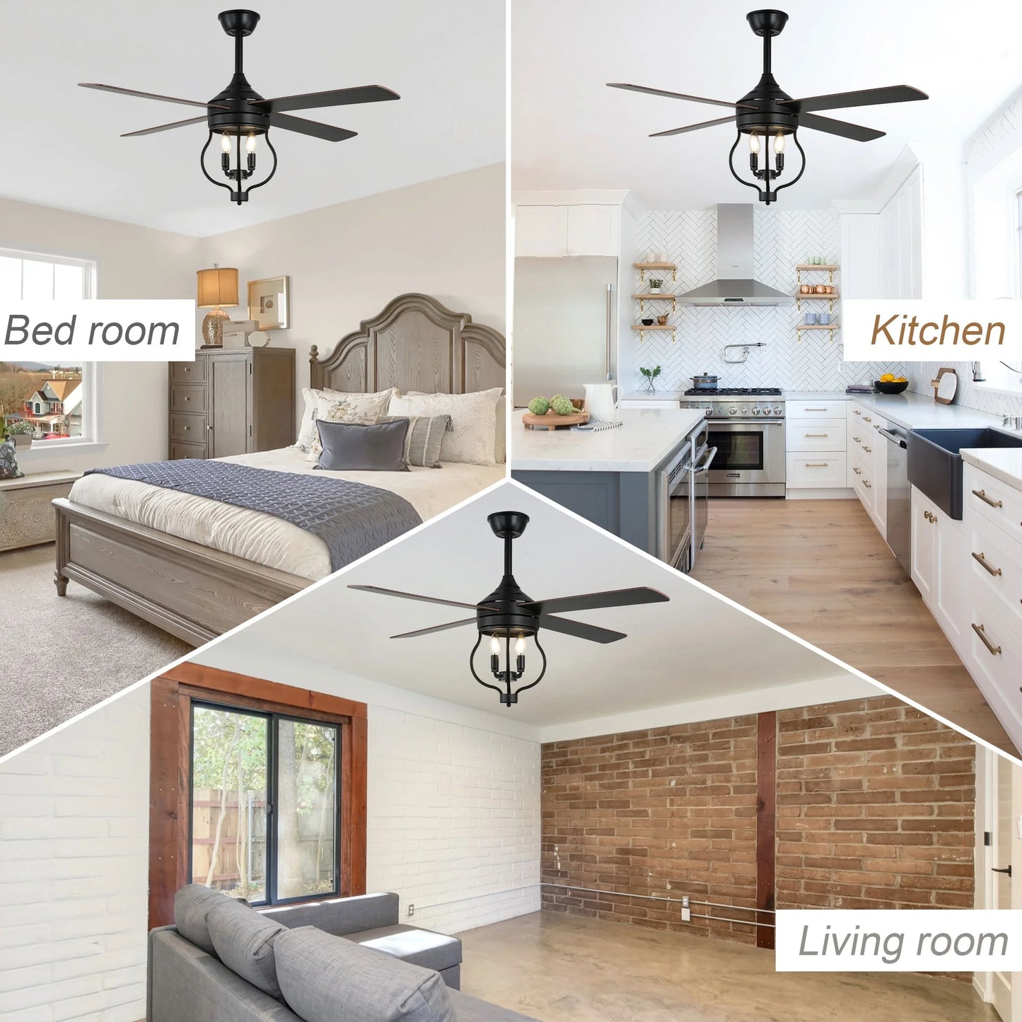 Chichoice 52 inch industrial Wood Farmhouse Ceiling Fan with candle Lights and Remote Control Reversible Motor