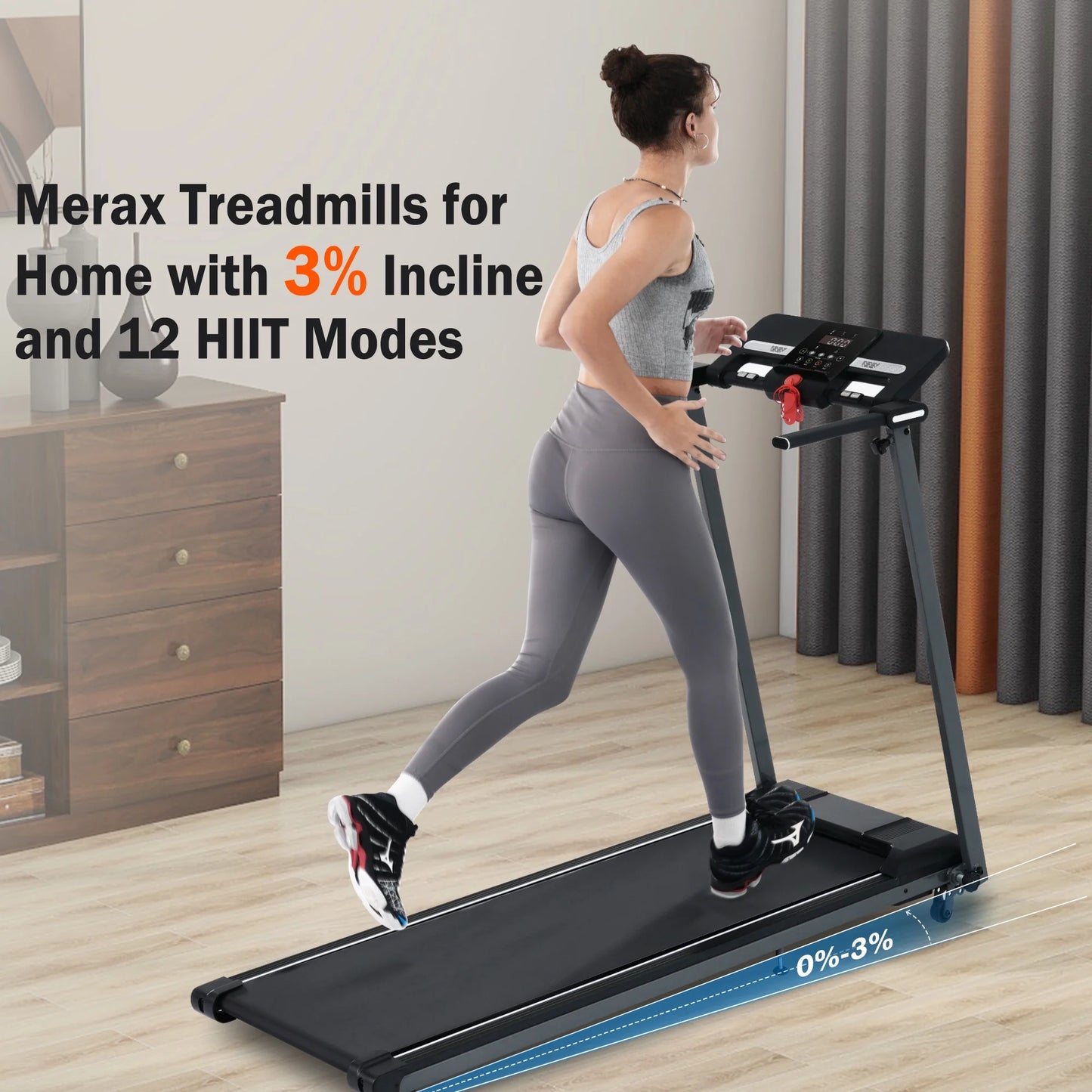 EUROCO 2.5HP Folding Treadmill with 7.5mph Speed, 265LBS Walking Exercise Treadmill with LED Display, 3-Level Incline and 12 Preset Program for Home Office
