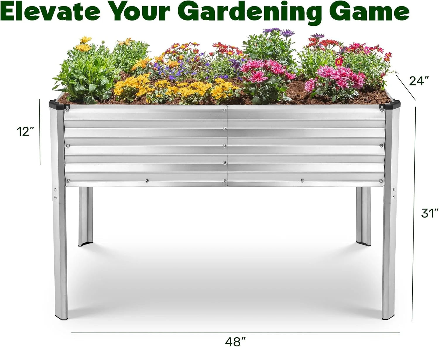 Galvanized Raised Garden Beds Outdoor with Legs//48°24°31in Elevated Planter Box for Vegetables, Flowers (Silver)//Large Metal Garden Bed for Backyard Patio Gardening
