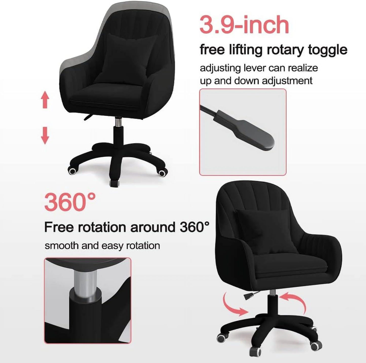 Home Office Chair Computer Chair with Mid-Back Upholstered Modern Tufted Computer Task Chair Swivel Height Adjustable Velvet Accent Chair.White