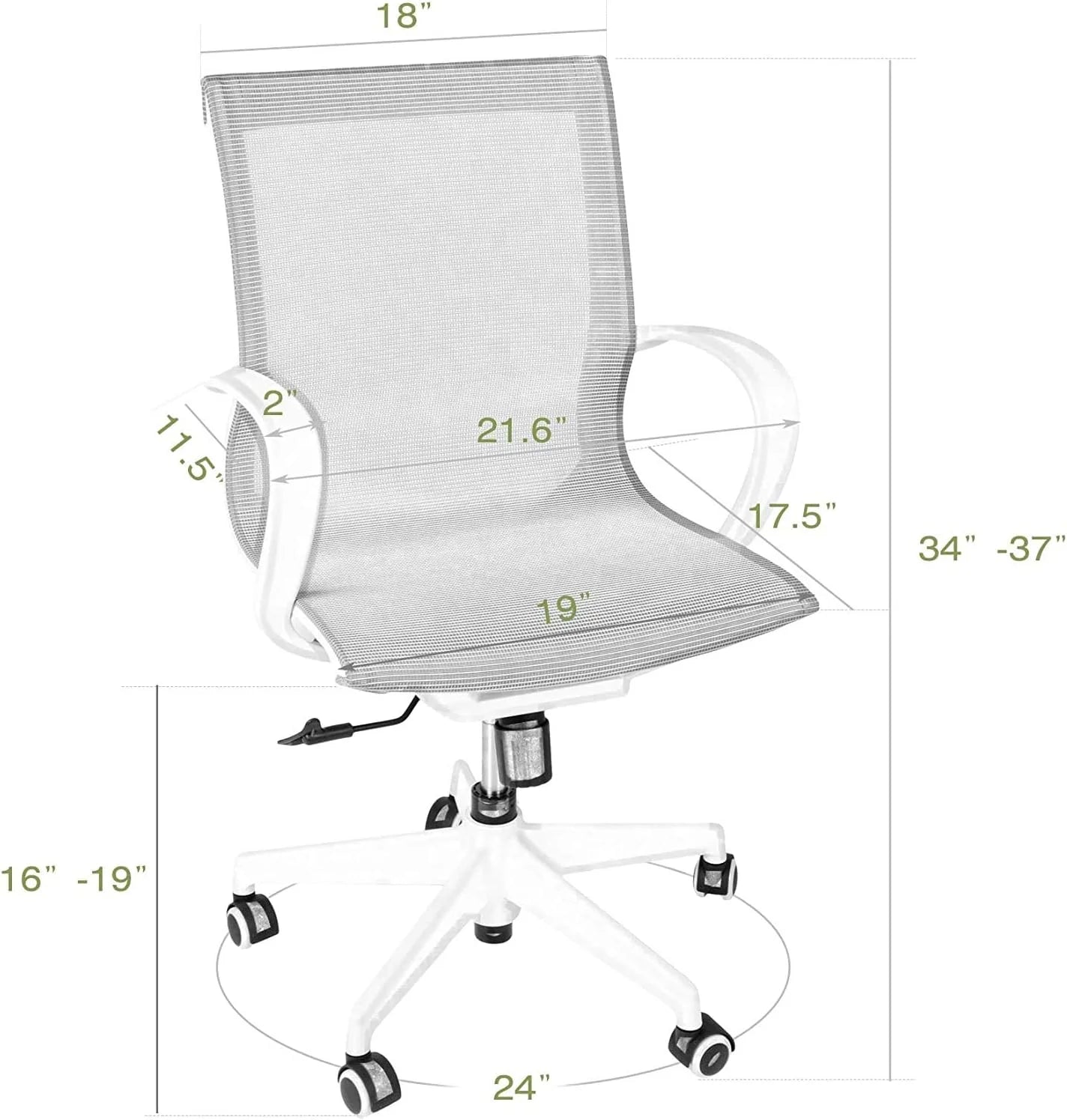 Ergonomic Office Chair Mesh Desk Chair Mid Back Computer Chair with Lumbar Support, Armrest, Swivel Wheels Height and Back Adjustable Modern Task Chair for Home Office, Conference, Gray