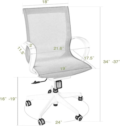 Ergonomic Office Chair Mesh Desk Chair Mid Back Computer Chair with Lumbar Support, Armrest, Swivel Wheels Height and Back Adjustable Modern Task Chair for Home Office, Conference, Gray