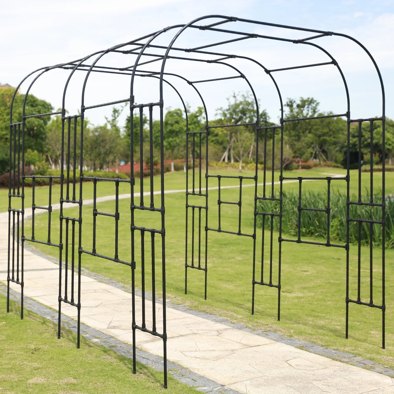 Garden Arch Trellis - Length: 126in, Height: 94.5in Garden Arch Arbor Trellis for Climbing Plants Outdoor - Garden Arch for Lawn, Party, Ceremony Wedding Decoration