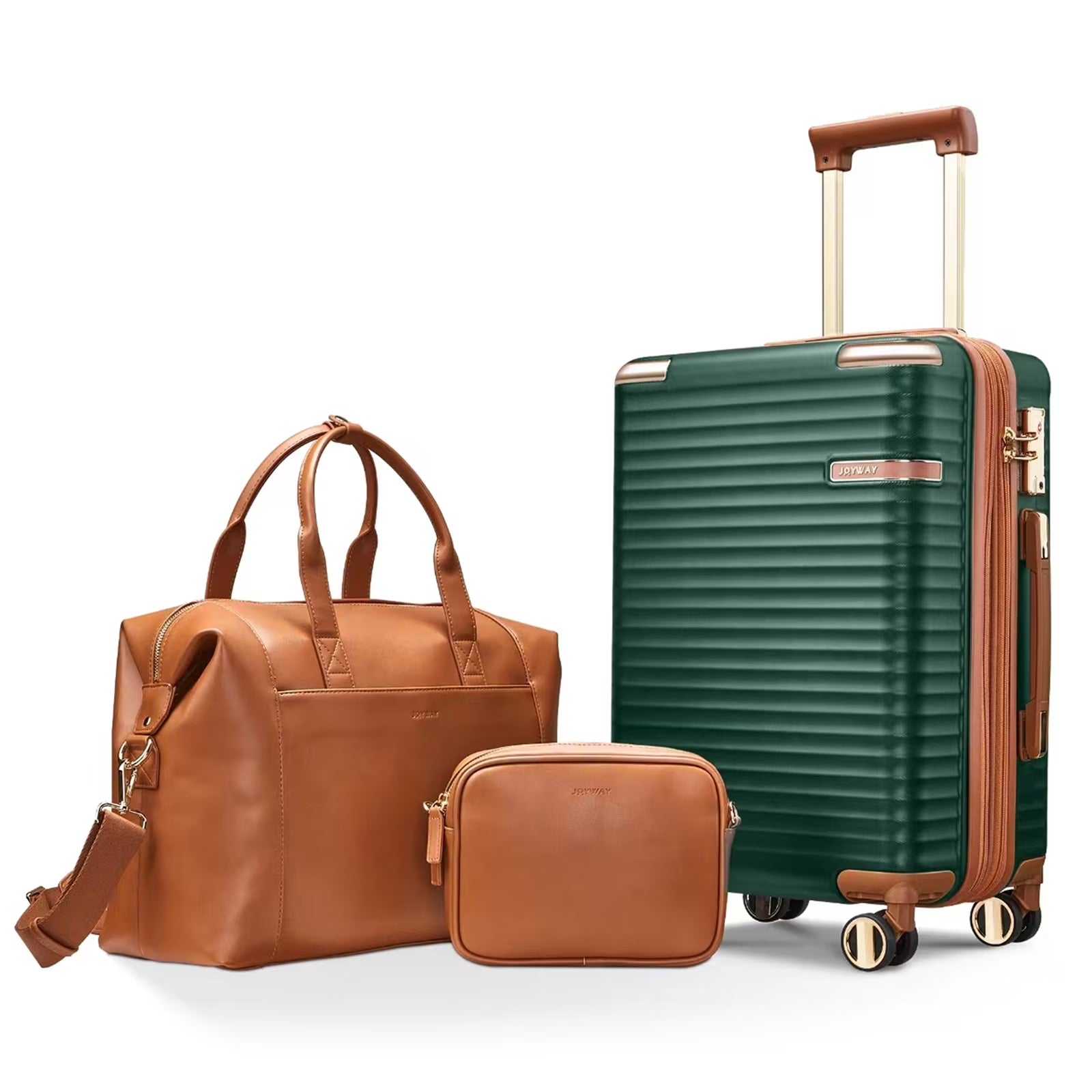 Joyway 3-Piece Carry-On Luggage Set with Swivel TSA Lock and Leather Carry Bag