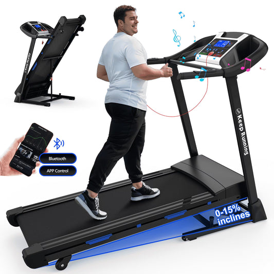 3.5HP Folding Treadmill With Auto 15% Incline Bluetooth MP3 17" Wide 7-Layers Shock-absorbing Belt 9MPH Connect FitShow APP Running Walking Jogging Exercise Machine For Home Office,Max Weight 300lb