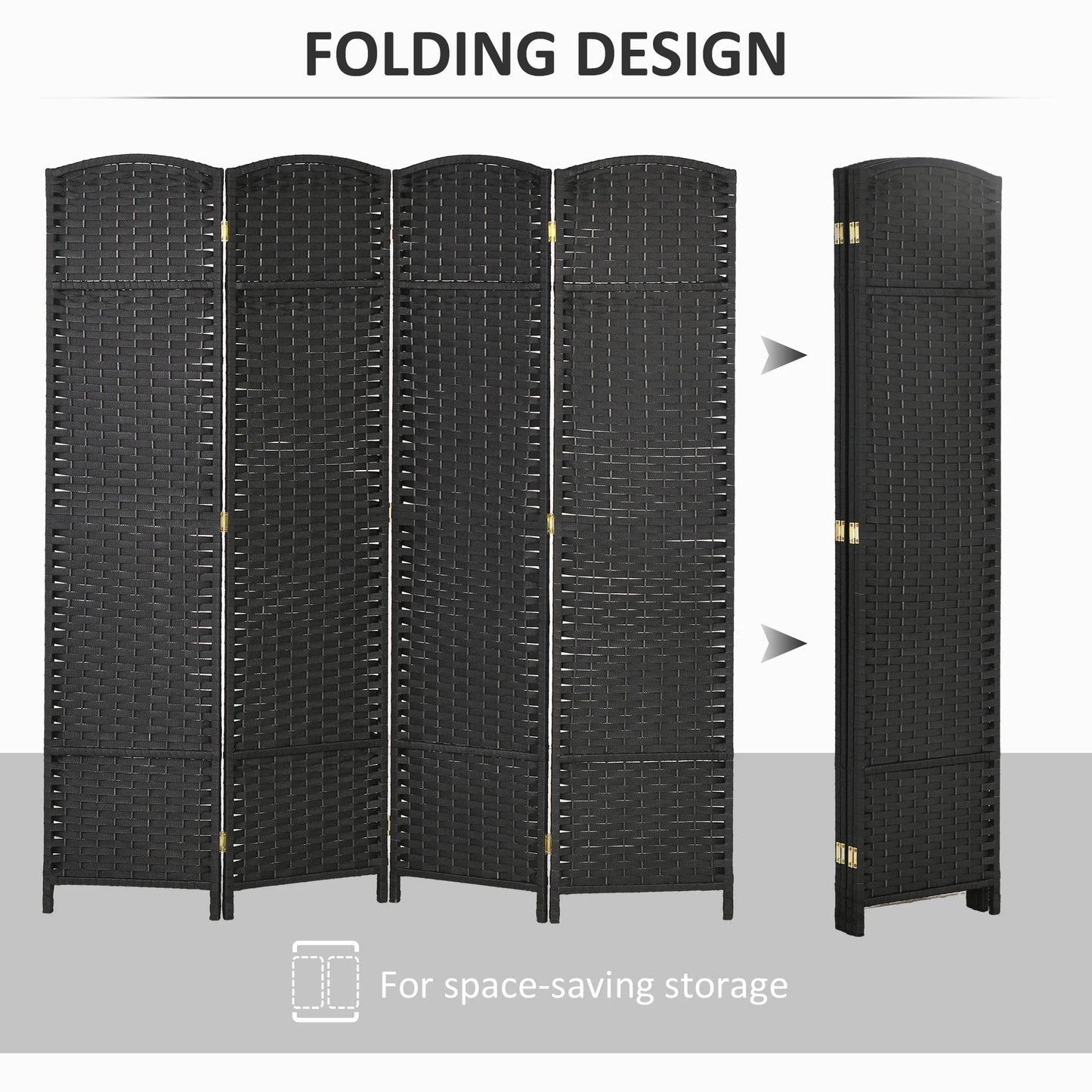 Privacy Screen HOMCOM Room Divider, 4 Panel Folding Privacy Screen, 5.6' Tall Freestanding Partition for Home Office, Bedroom, Black,Outdoor Privacy Screen
