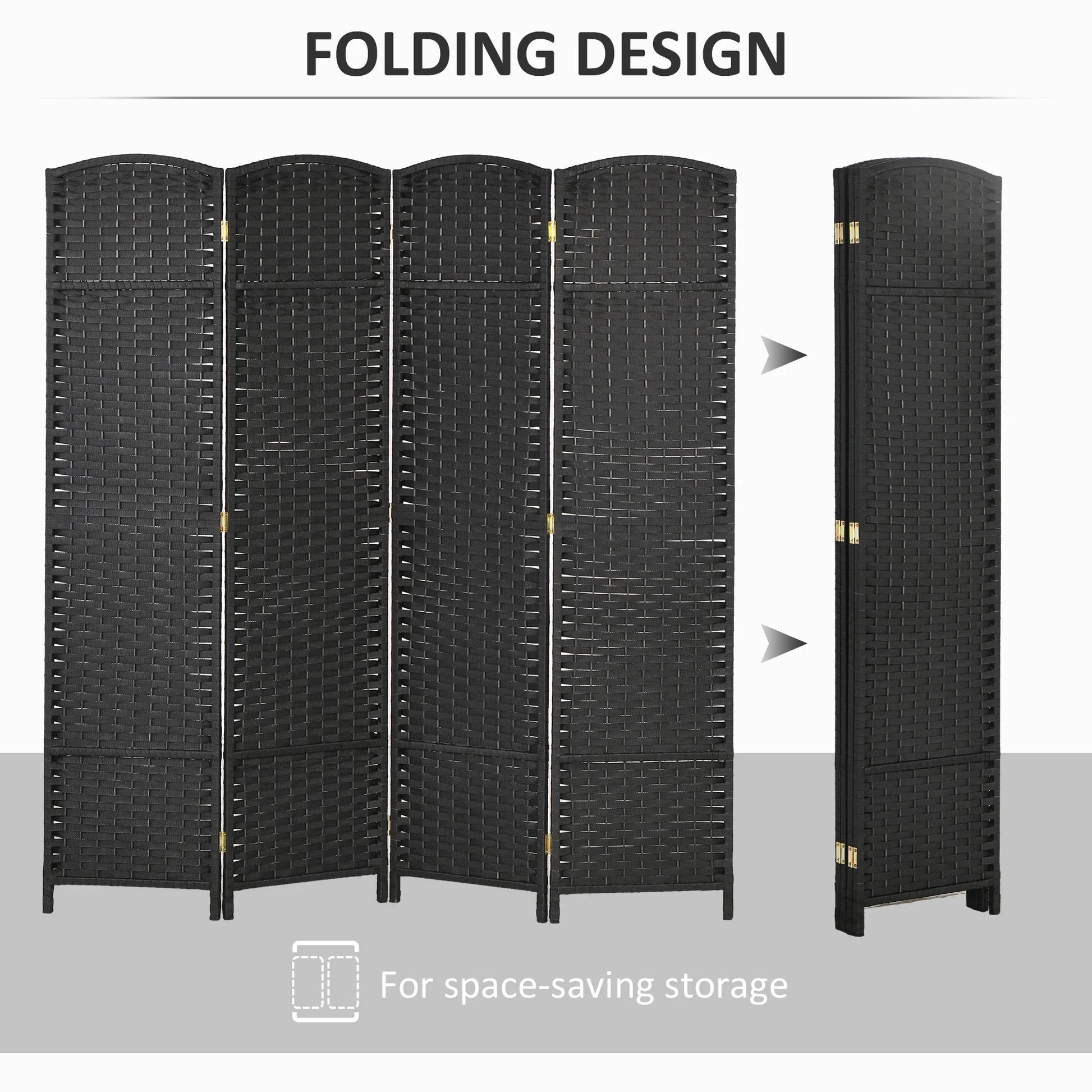 Privacy Screen HOMCOM Room Divider, 4 Panel Folding Privacy Screen, 5.6' Tall Freestanding Partition for Home Office, Bedroom, Black,Outdoor Privacy Screen