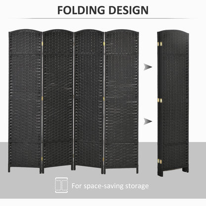 Privacy Screen HOMCOM Room Divider, 4 Panel Folding Privacy Screen, 5.6' Tall Freestanding Partition for Home Office, Bedroom, Black,Outdoor Privacy Screen