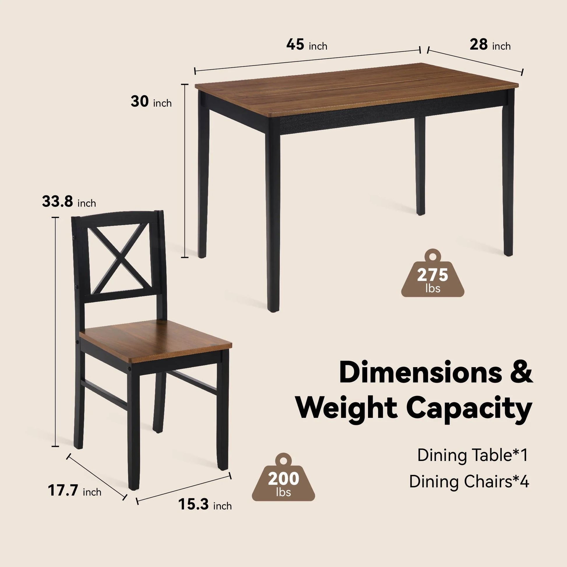 MAYEERTY Eco-Friendly Solid Wood Dining Set Sustainable Dining Table with Black Metal Accents for Home & Restaurant,Light Brown