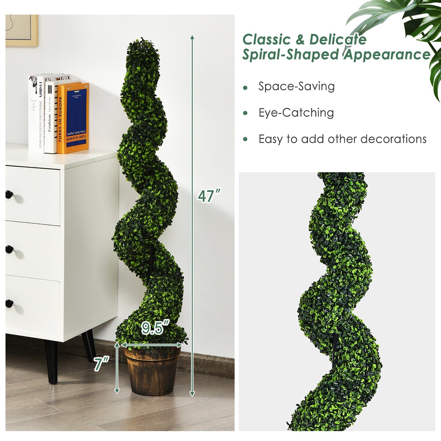 Costway 4FT Spiral Boxwood Topiary Trees in Golden Cement Pot (2 Count)