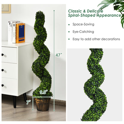 Costway 4FT Spiral Boxwood Topiary Trees in Golden Cement Pot (2 Count)
