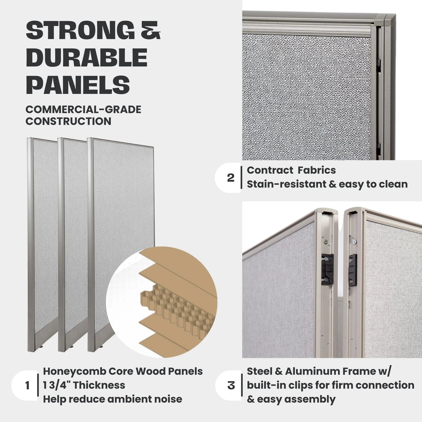 GOF Wall Mounted Office Partition (24”W x 72”H) Privacy Screen, Room Divider, Commercial-Grade Fabric Panels