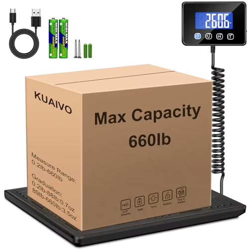 Shipping Scale, 660lbs Heavy Duty Digital Luggage Scale for Packages, 0.35oz High Accurate Postage Scale for Small Business, Warehouse, Home Use, Battery & Charging Cable Include
