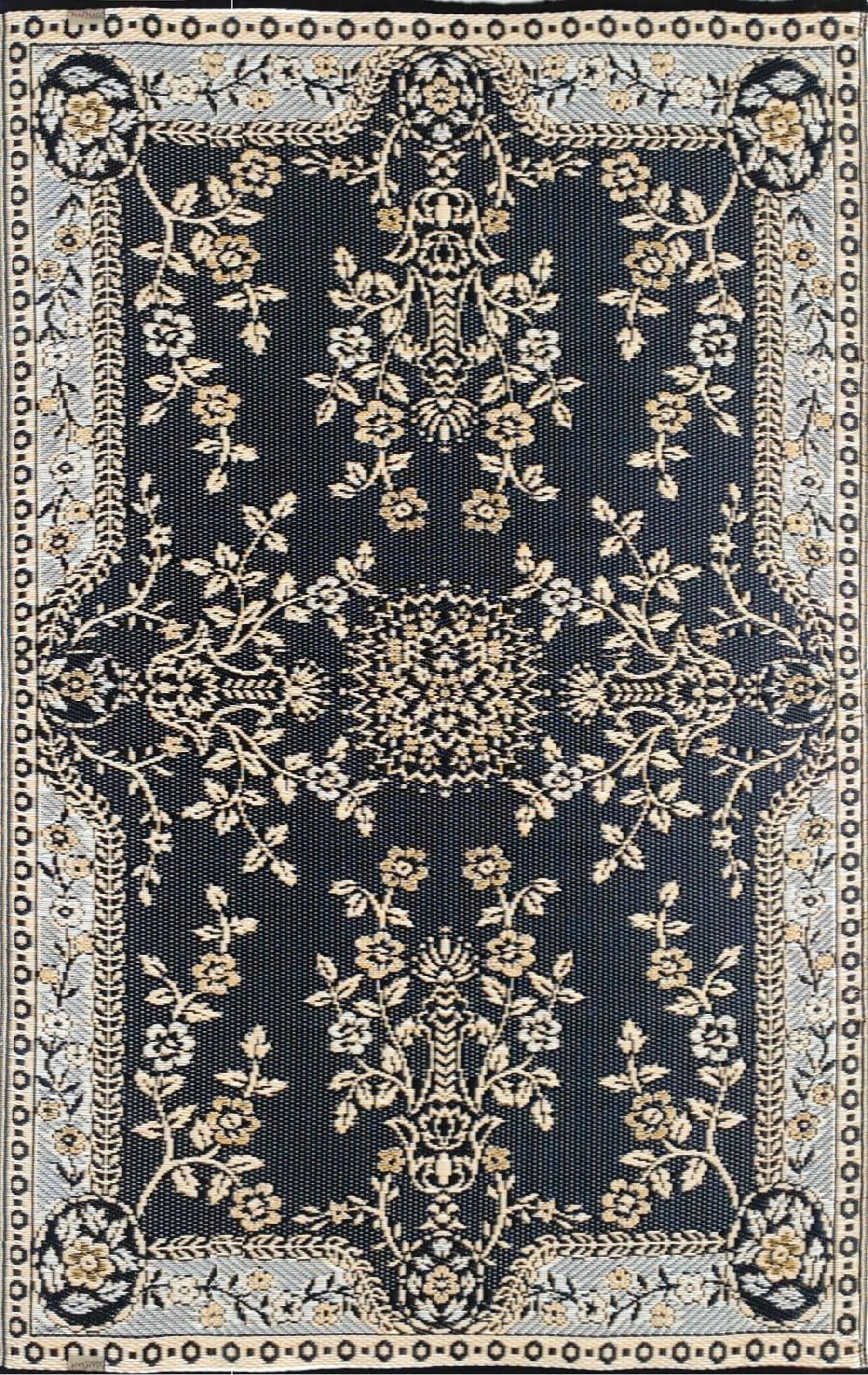 Mad Mats Garland Traditional Outdoor Rug, Reversible Plastic Mat (5' x 8', Black & Tan) - Reversible, UV Resistant, 100% Recycled Material