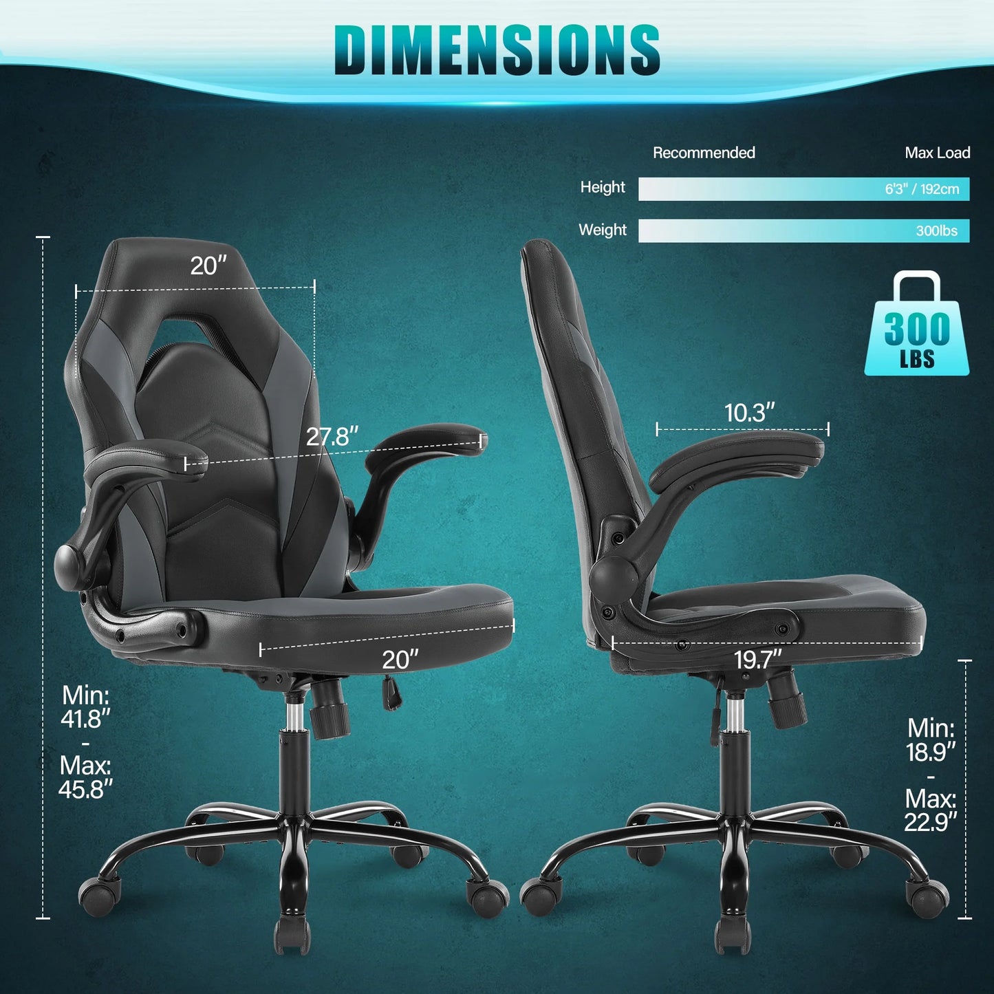JONPONY Ergonomic Gaming Desk Chair - Adjustable PU Leather Swivel Racing Chair with Flip-up Armrests for Home Office and Entertainment, Perfect for Adults, Kids, and Gamers, Black Red