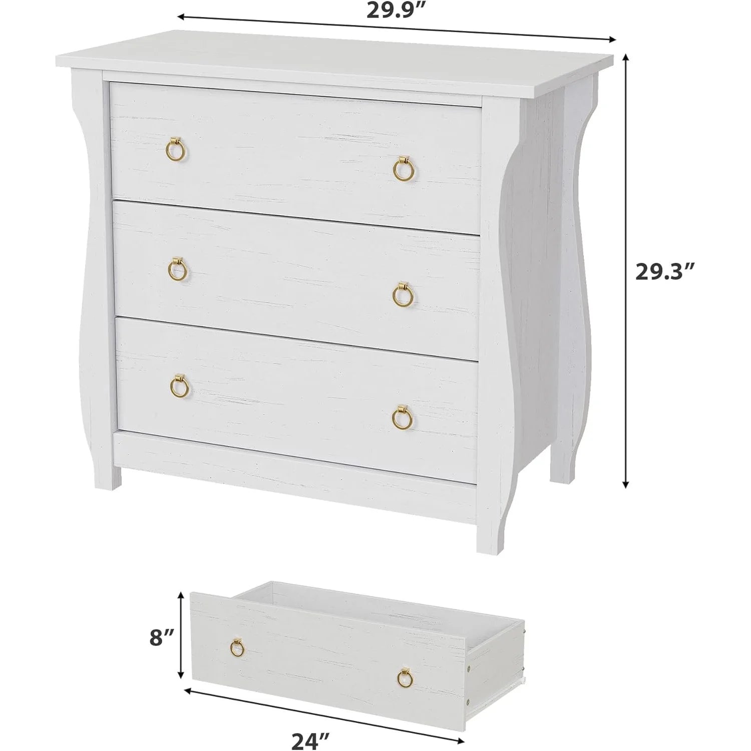 M optimized Wood 3-Drawer Dresser, Boho Dresser with Curved Legs, Rattan Accents, and Freestanding Storage for Living Room, Bedroom, Entryway, or Balcony