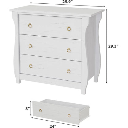 M optimized Wood 3-Drawer Dresser, Boho Dresser with Curved Legs, Rattan Accents, and Freestanding Storage for Living Room, Bedroom, Entryway, or Balcony
