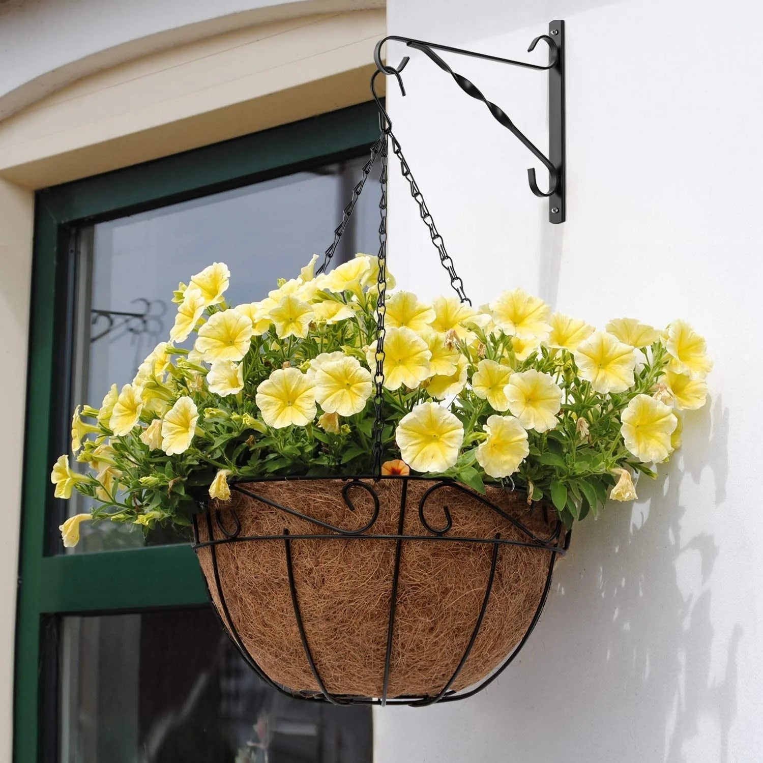 Hanging Plants Bracket 10" Outdoor Hanger Planter Hooks Flower Baskets Pot Wind Chimes Lanterns Hanger,Bird Feeder Patio Garden for Wall Fence Screw Mount Arm Metal Black