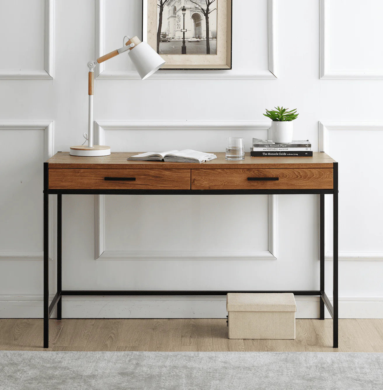 Caffoz Home Office 2-drawer Writing Desk Oak Brown