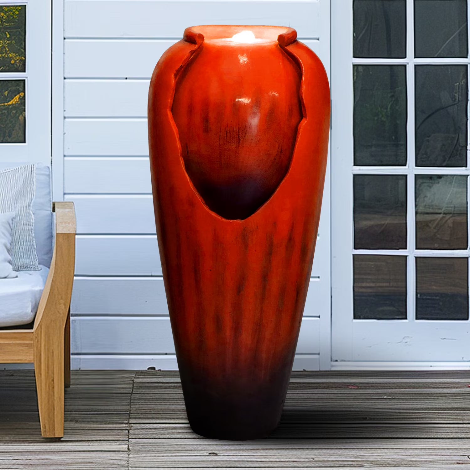 30.7in High Floor Contemporary Vase Water Fountain with LED Lights for Home and Garden Decor