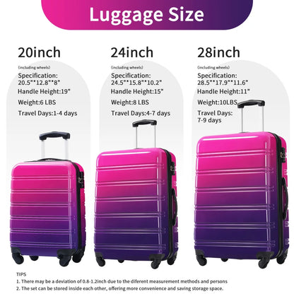 Luggage Sets 3 Piece, Hardside Expandable Ultra Durable PC Lightweight Carry On, Travel Suitcase Set with TSA Lock Spinner Wheels, Multicolor Purple