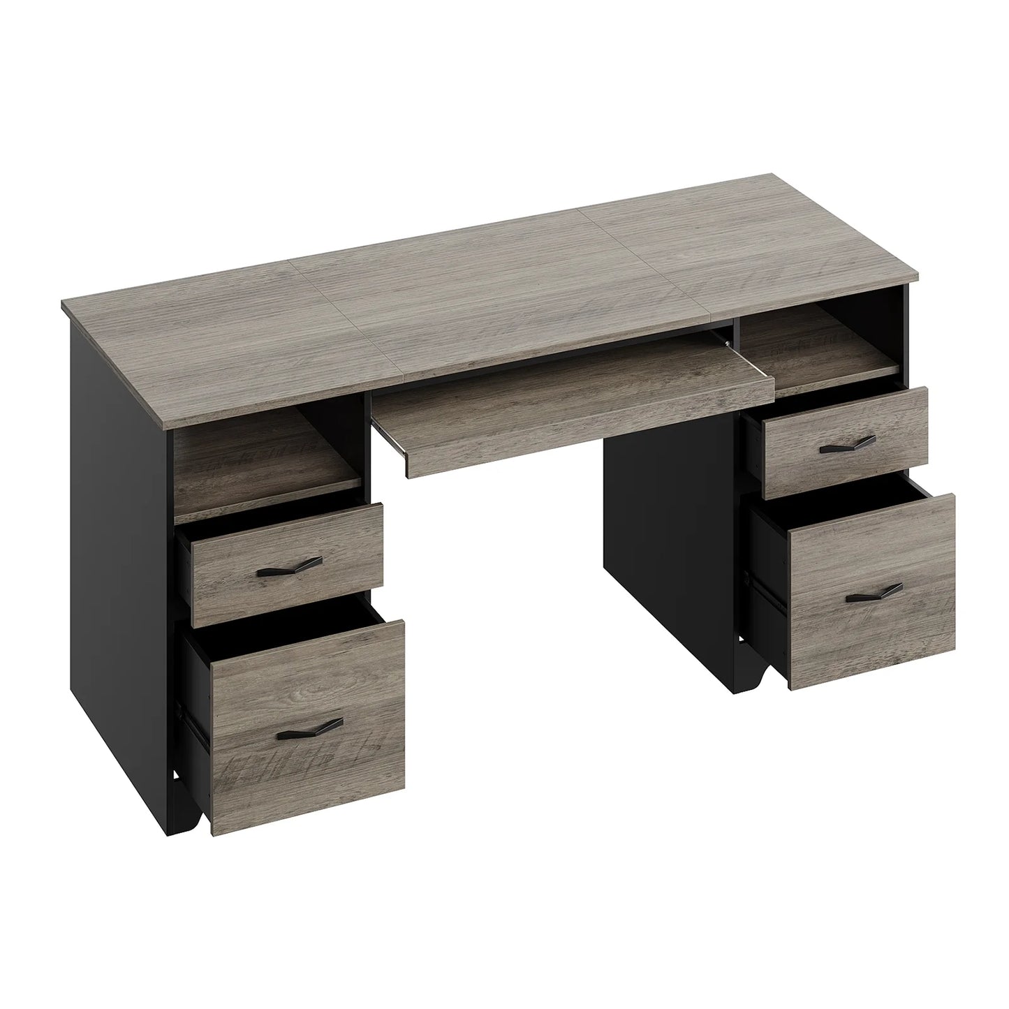 Bestier 59° Computer Desk with 4 Drawers, Office Executive Desk with File Drawer, Keyboard Tray for Home Office, Gray