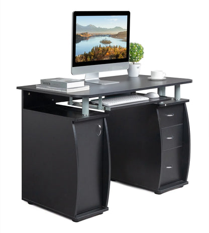 Ktaxon Brown Computer PC Desk Home Office Study Writing Table 3 Drawers Bookcase