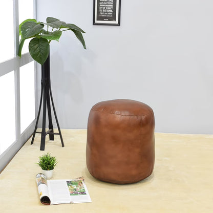 BBH Homes Handmade Solid Black 14x14x14 Inch Goat Leather Pouf For Living Room, Indoor WABBBACPF12SC