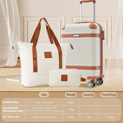 3 PCS set Expandable Suitcase Set Luggage Sets, 20 in Carry On Luggage with TSA Lock and Double Spinner Wheels