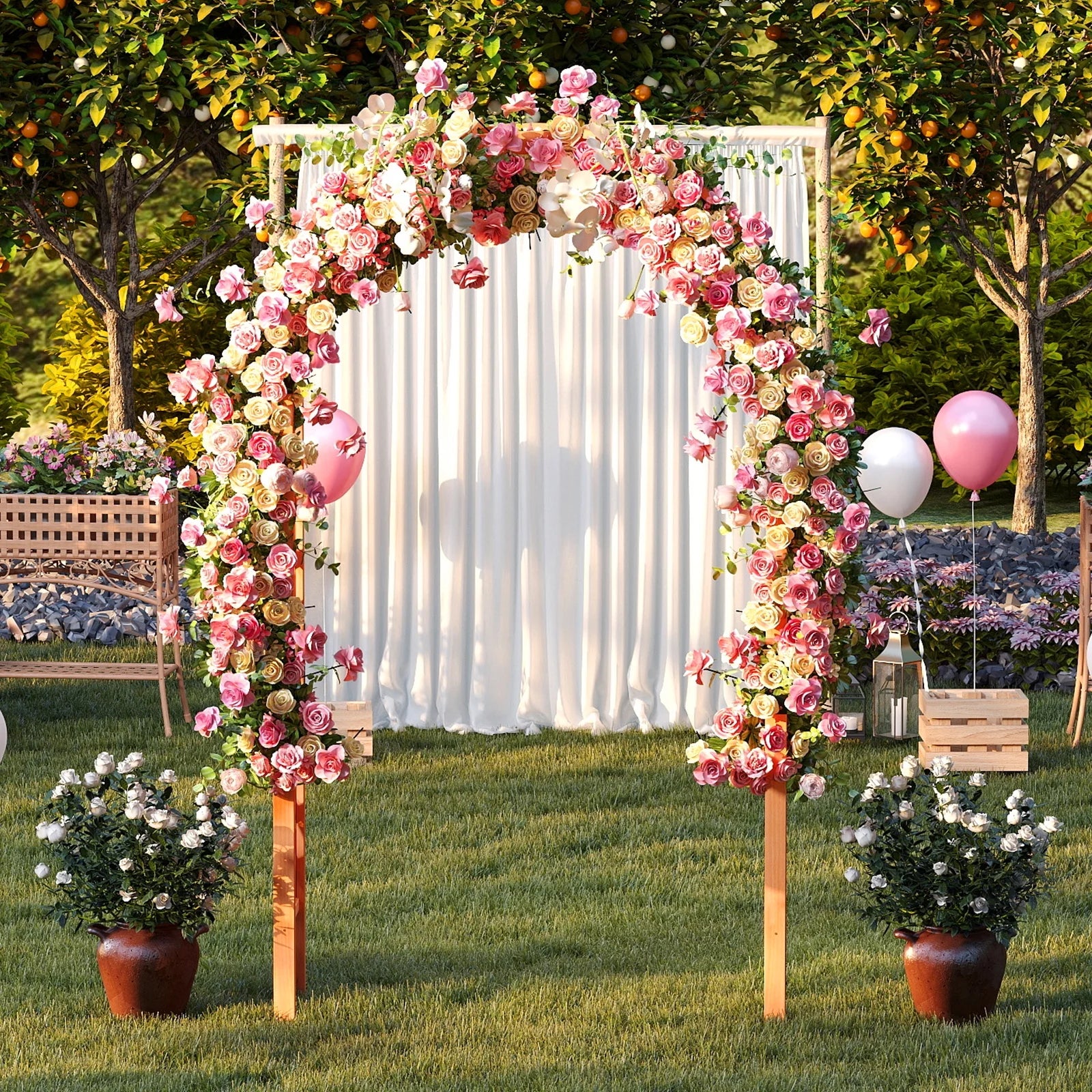 Gymax 7.7 FT Garden Arch Wooden Arbor Outdoor Wood Trellis for Climbing Plants