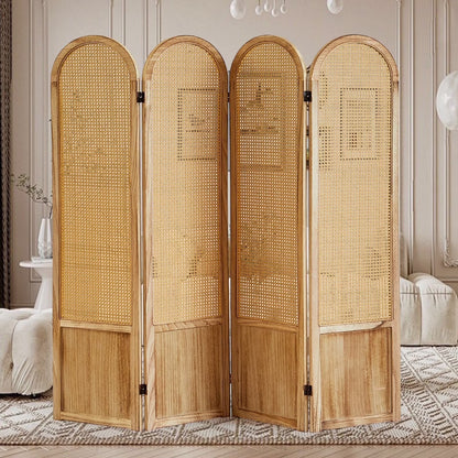 Aletheiawu 6 Panel Rattan Room Divider and Folding Privacy Screens, No Installation Required, Black