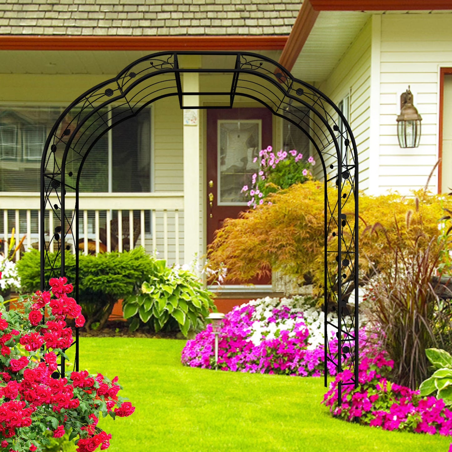 Metal Garden Arch 8.2 Feet High x 6.2 Feet Wide Trellis for Climbing Plants and Outdoor Decor